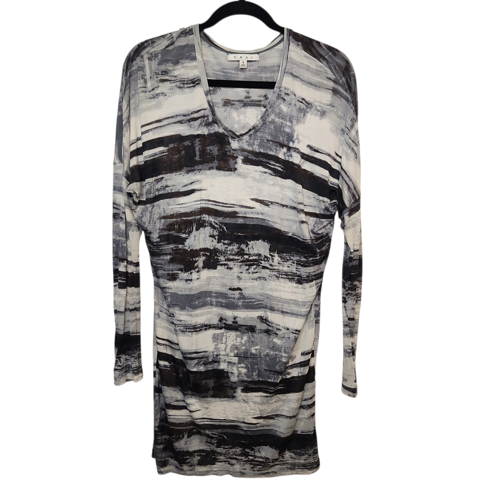 CAbi Women's GrayBlackWhite Paintbrush Abstract Dolman Sleeve Tunic Dress Size S
